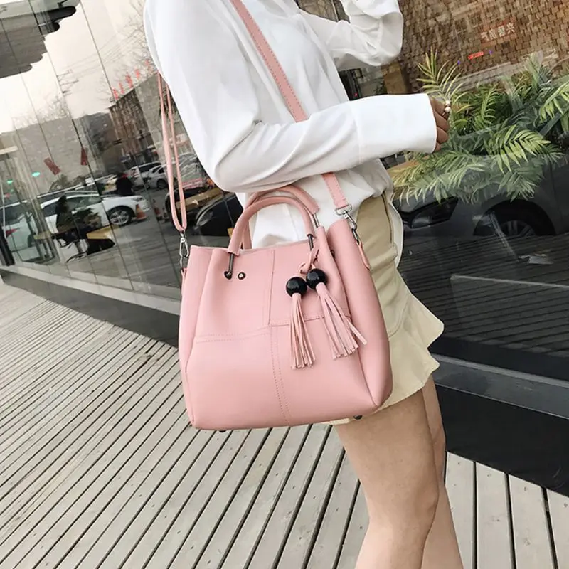 3 шт. Для женщин леди кожаные сумки из натуральной кожи с кисточками на плечо