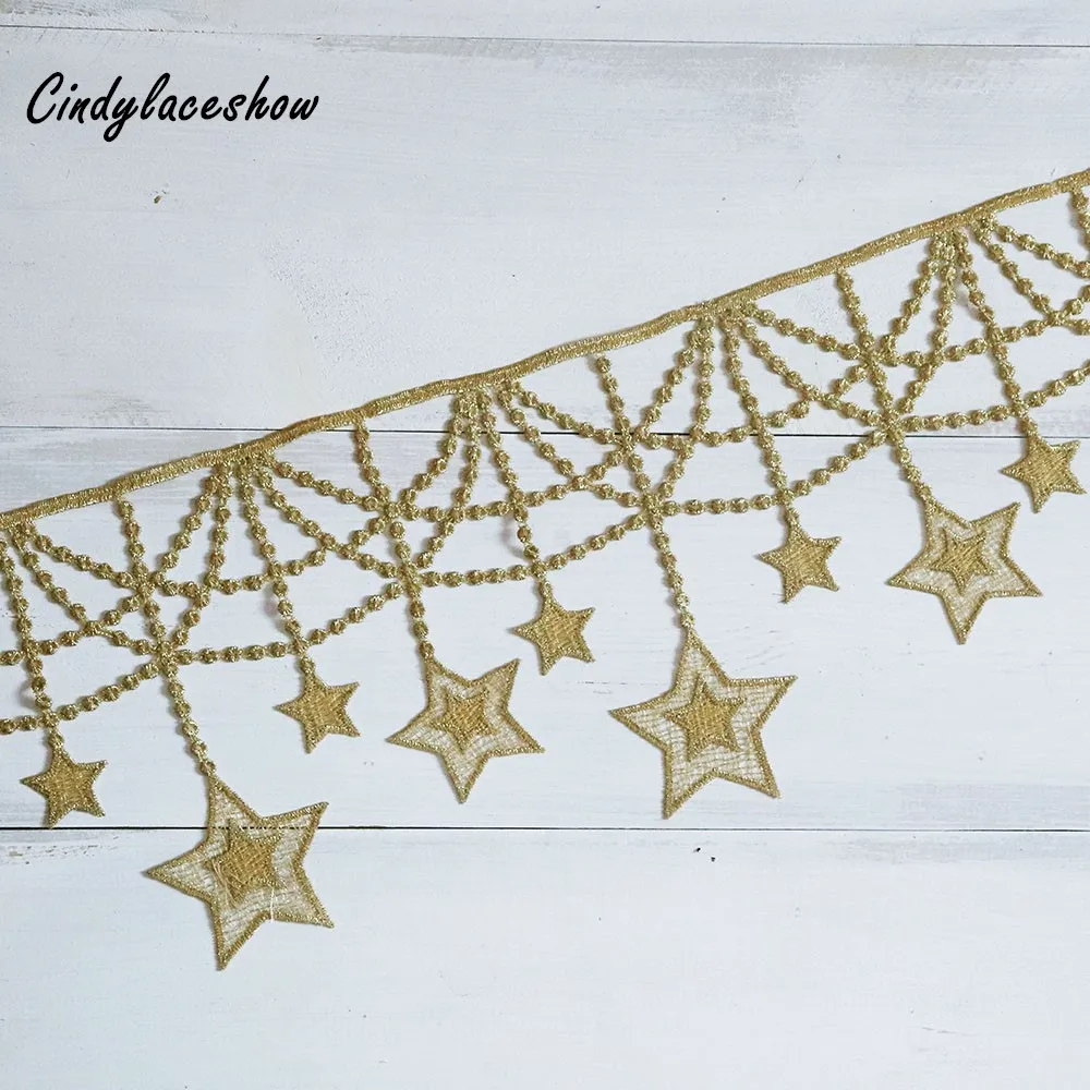 

14.5cm Wide Stars Gold Tassels Lace Fringe Lace Trim Ribbon Costume Home Textile Curtains Decor Trims Clothes Sewing Accessories