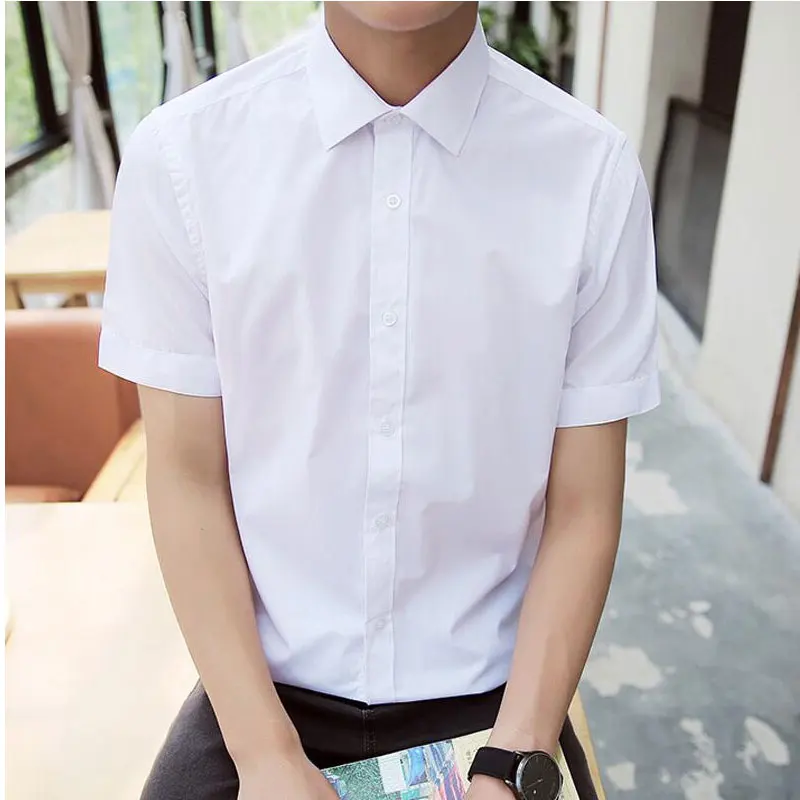 Мужская Однотонная рубашка с коротким рукавом летняя Стильная приталенная для