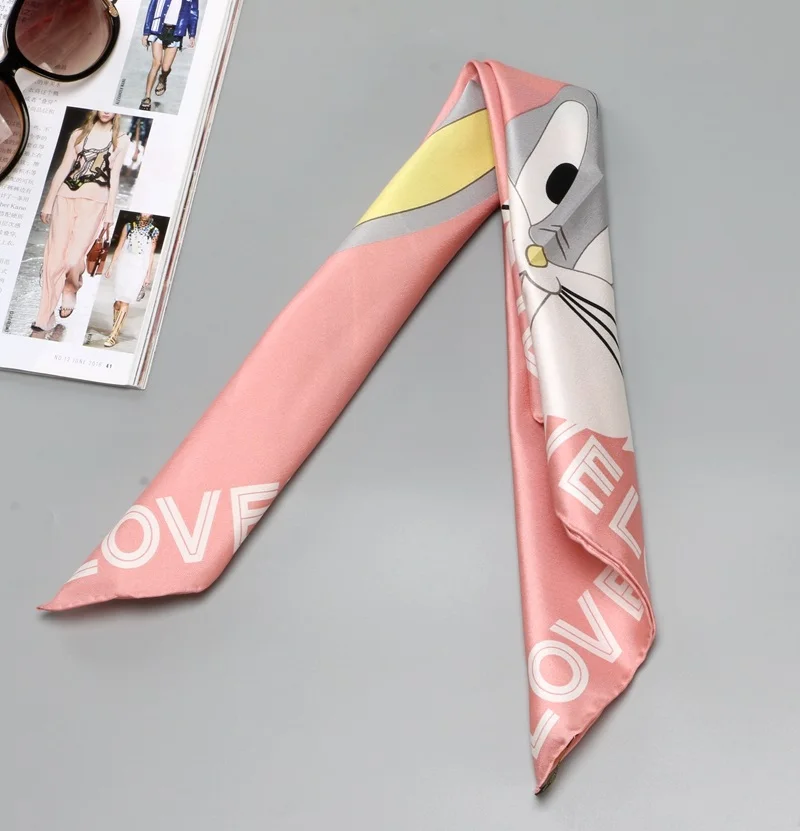Light Pink Шелковый шарф бандана с рисунком кролика 21x 21 дюйм женские модные аксессуары для сумки повязка на голову - Цвет: Light Pink