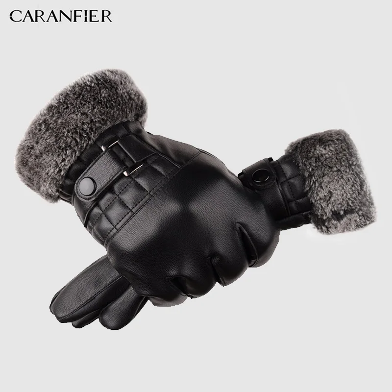 Кожаные зимние перчатки CARANFIER 2018 кожаные для сенсорного экрана мужские теплые