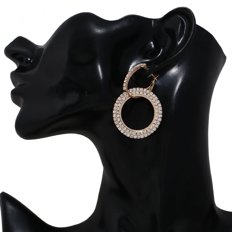 

WNGMNGL High Quality Full Rhinestones Hoop Earrings For Women Girls Statement Round Circle Crystal Earrings 2018 Exquisite Gift