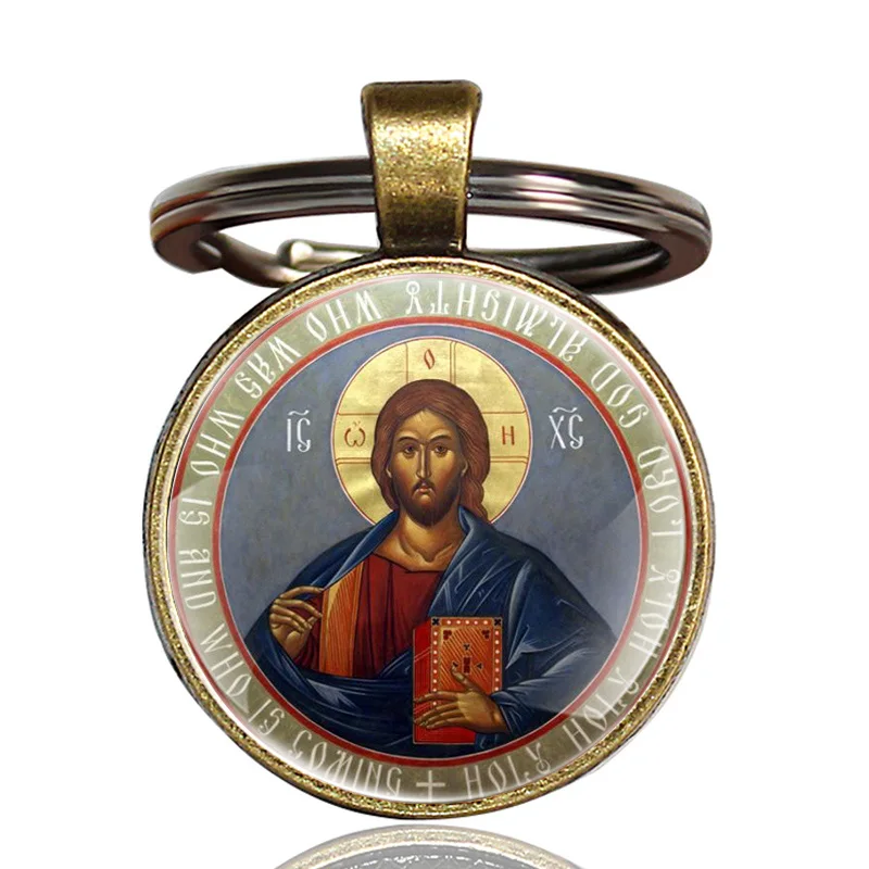 Bronze Винтажные классические христианские художественные стеклянные брелки кабошон, Классические Серебряные Брелки для мужчин и женщин, брелки ручной работы, подарки - Цвет: Bronze
