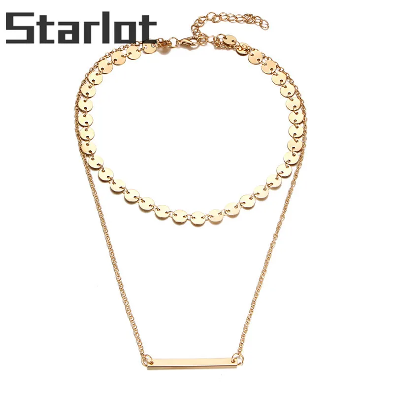 Мода двойной Слои блестки колье Цепочки и ожерелья для Женщины Bijoux воротник