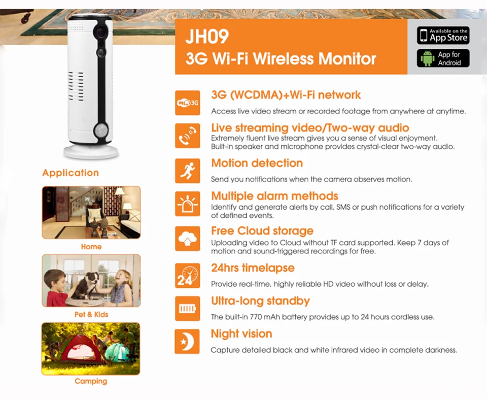 Jimi JH09 3g камера видеонаблюдения Wi-Fi беспроводная домашняя камера видеонаблюдения система домашней безопасности ip-камера для помещений детский монитор