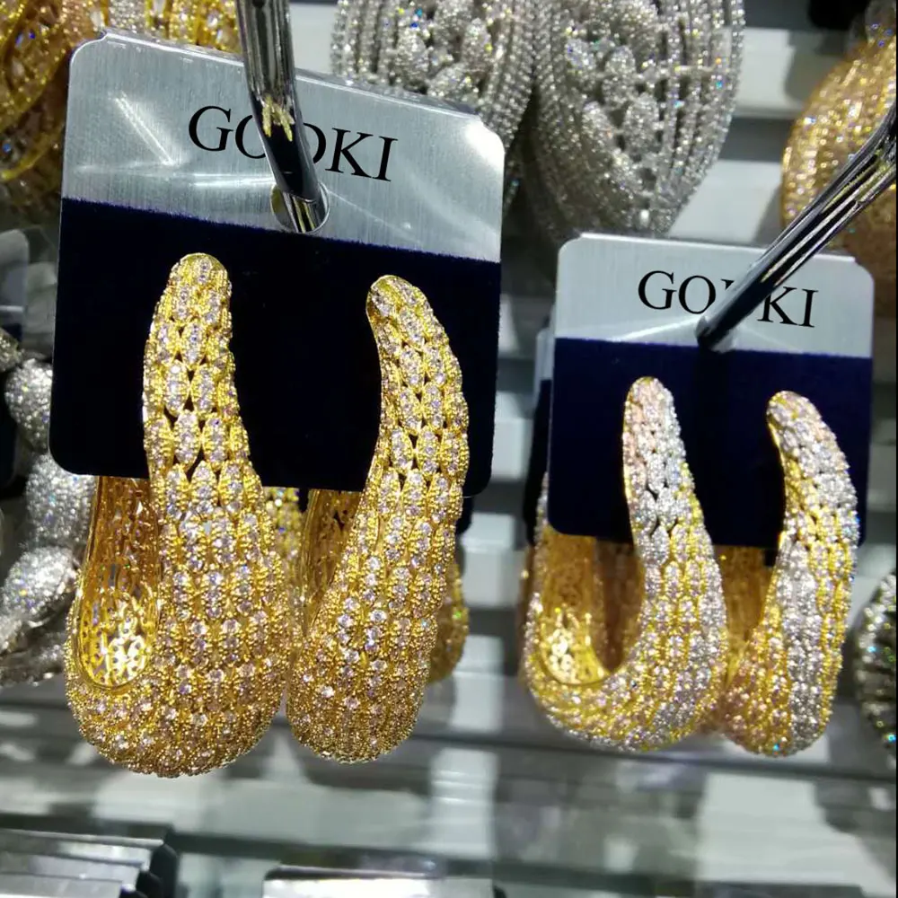 GODKI, Роскошные, большие, геометрической формы, модные, разноцветные, с кубическим цирконием, вечерние, для помолвки, люстры, серьги, ювелирные изделия для женщин