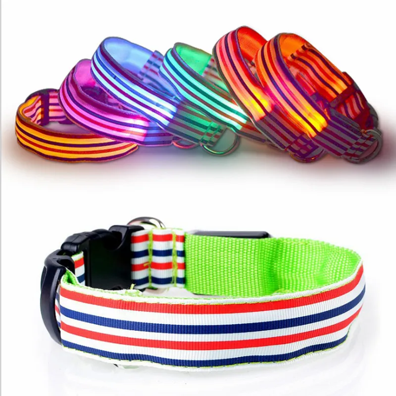 Светодиодный нейлон Pet воротник большой маленький и Средний ошейник полосы Цвет