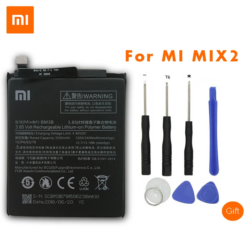 XiaoMi оригинальный аккумулятор BM3B для Mi Mix 2 Замена батареи 3300/3400mAh Высокая емкость