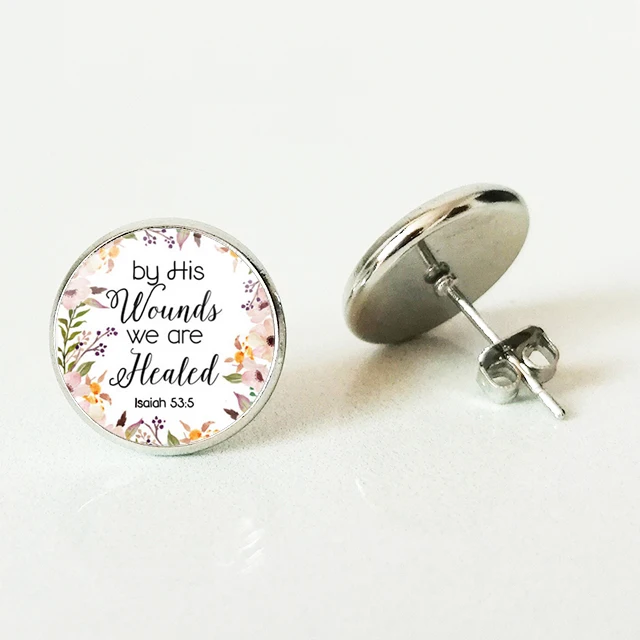 

XHDBHis wounds were cured by Isaiah 53 5 Bible Scripture Stud earring Fashion Jewelry Ms. Men's Christian Gifts.