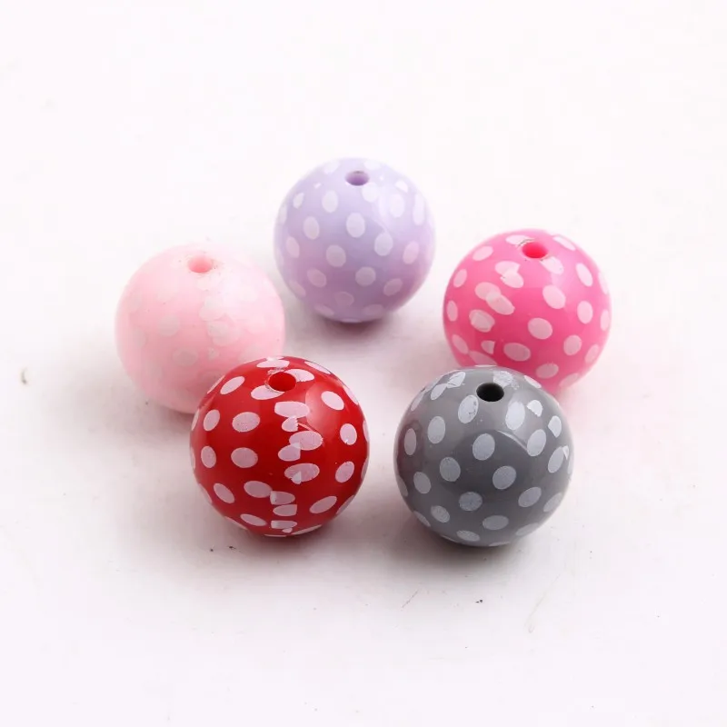 Оптовая продажа круглые акриловые однотонные бусины OYKZA с принтом белая точка