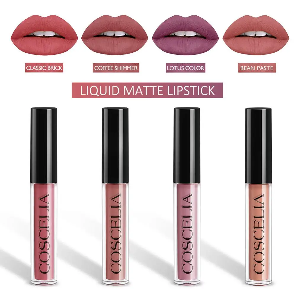 SET B Coscelia 4 шт./компл. Водонепроницаемый, матовая губная помада, длительное тени для век для макияжа Губная помада для губ Губная помада Водонепроницаемый макияж - Color: SET B