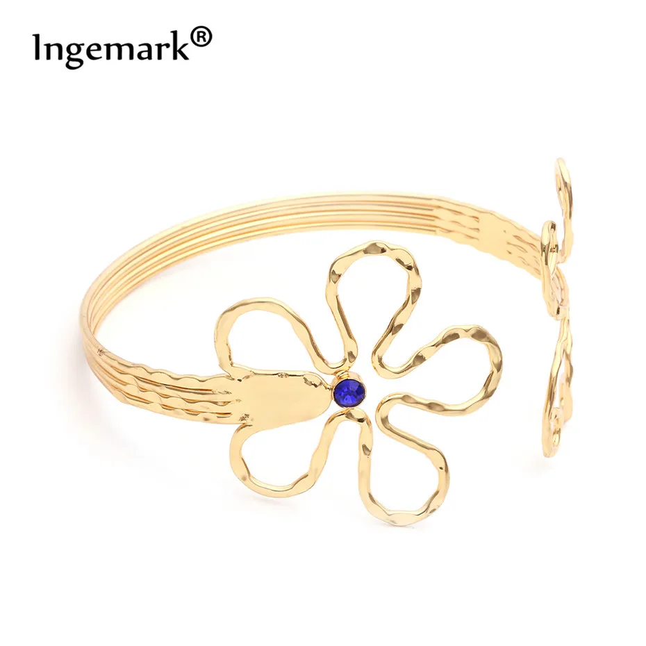 Ingemark, богемные листья, полый цветок, Верхняя манжета, кристалл, браслеты, браслеты для женщин, амулеты, аксессуары, браслет, ювелирное изделие - Окраска металла: Gloden