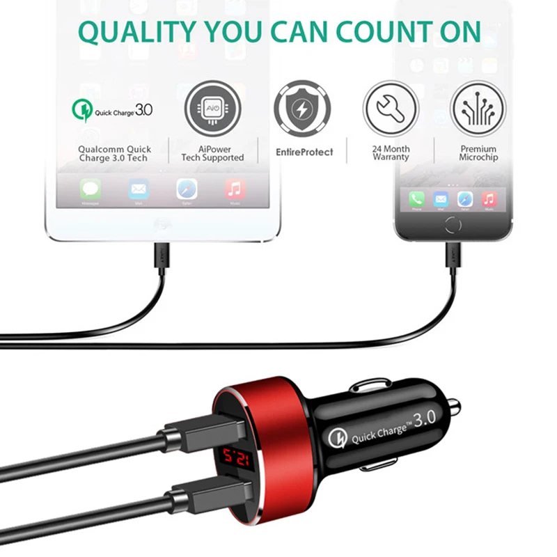 Разветвитель сигареты светильник er QC3.0 автомобиля 12V USB Зарядное устройство