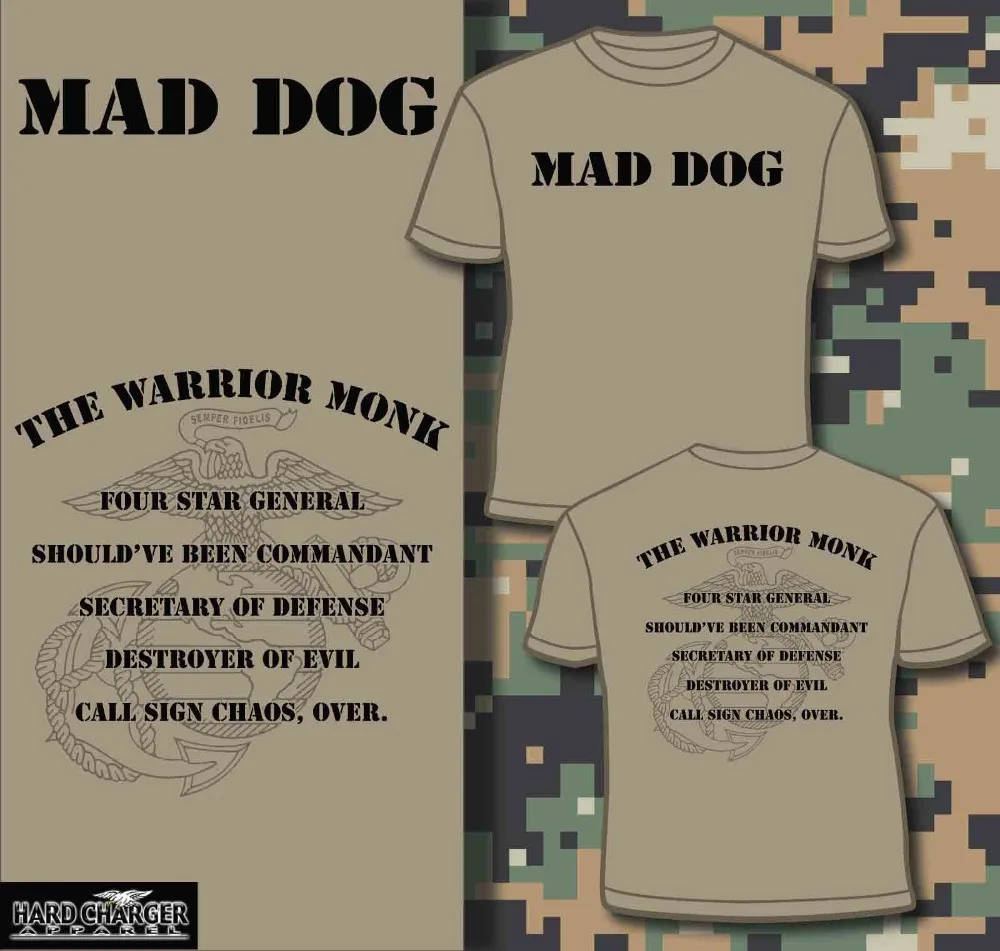 Marine Corps Mad Dog Mattis Usmc Secretary of Defense Warrior Monk New Design Men Tops Short Sleeve Cotton Fitness T-Shirt |