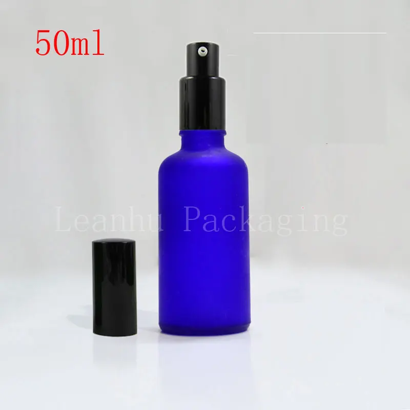 Import frosted blue glass bottles of fine mist spray bottle of perfume bottles wholesale 50ml deployment points bottling