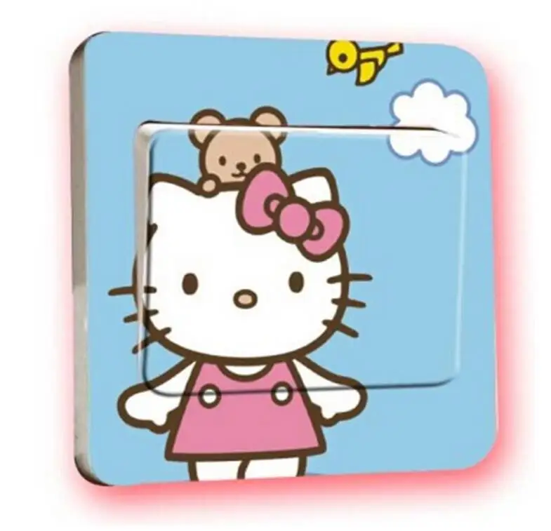 2 шт. список мультфильм hello kitty переключатель гнездо наклейки, украшенные сладкий дом Детская комната переключатель декоративные наклейки - Цвет: Синий