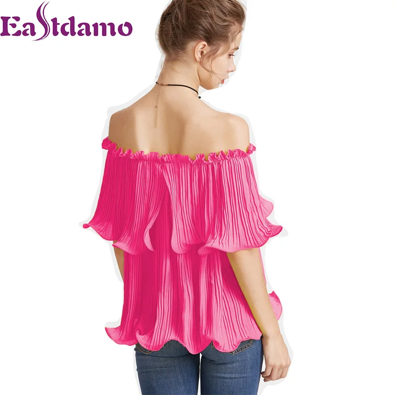 Eastdamo Off Shoulder Ruffle Шифоновая блузка рубашка Новые летние пляжные Для женщин Топы
