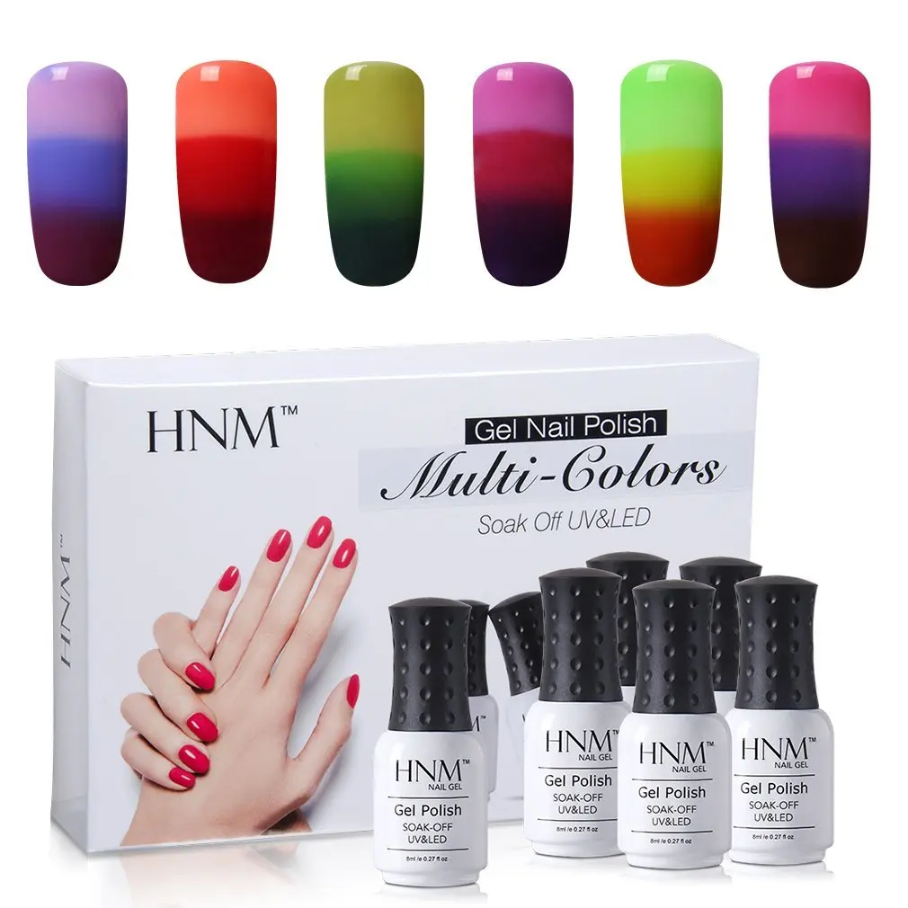 

HNM 8ml 6pcs/lot Thermal 3 Colors UV Nail Gel Polish Temperature Color Changing Nail Art Soak Off Lucky Varnish Lacquer Lak Set