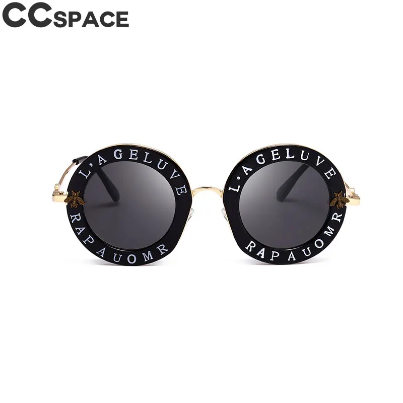 C1 black black Ретро Круглые Солнцезащитные очки для женщин, любовные оттенки, модные буквы «маленькая Пчелка», мужские и женские UV400 CCSPACE, брендовые дизайнерские женские очки 45319 - Цвет линз: C1 black black