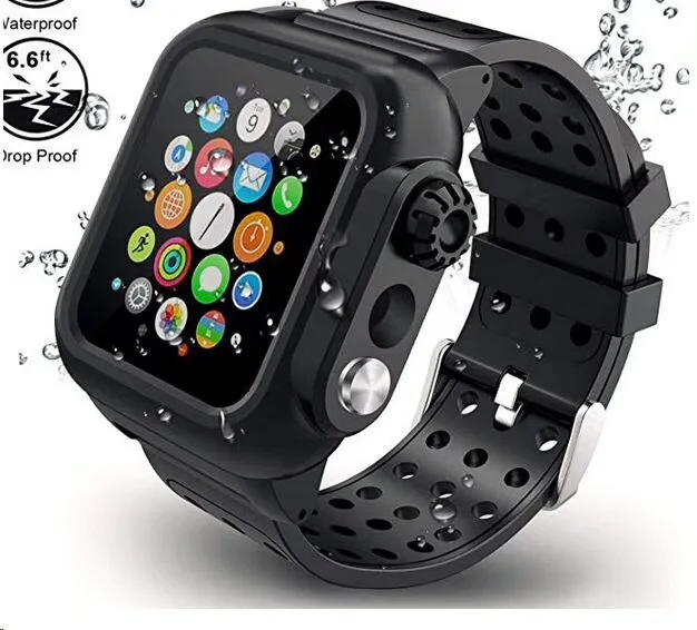 Для Apple Watch 1/2/3/4 серии 38 мм 44 IP68 Водонепроницаемый противоударный Полный протектор спортивный чехол с Силиконовый ремешок для часов