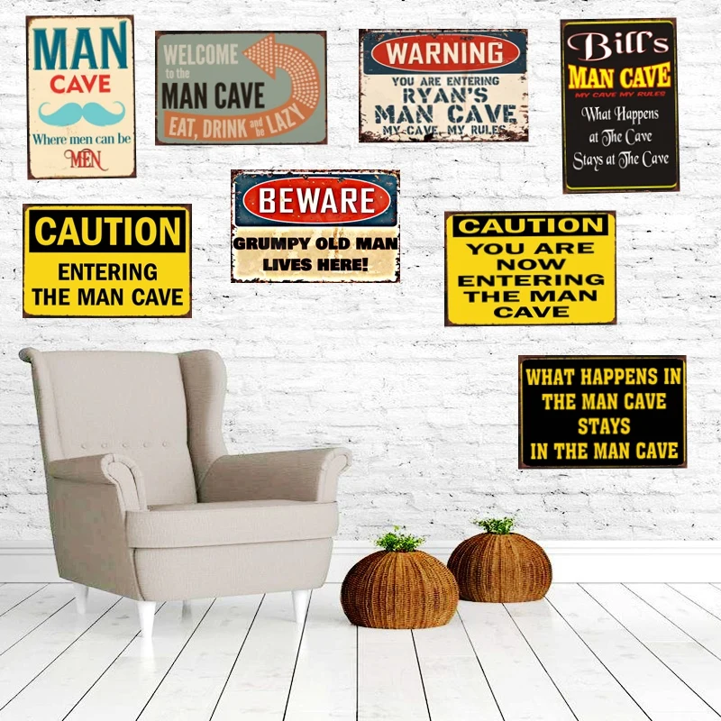 

Warning Man Cave Rule Beer Tin Sign Vintage Plate Living Room For Wall Bar Shop Cafe Home Art Decor 30X20CM DU-1303