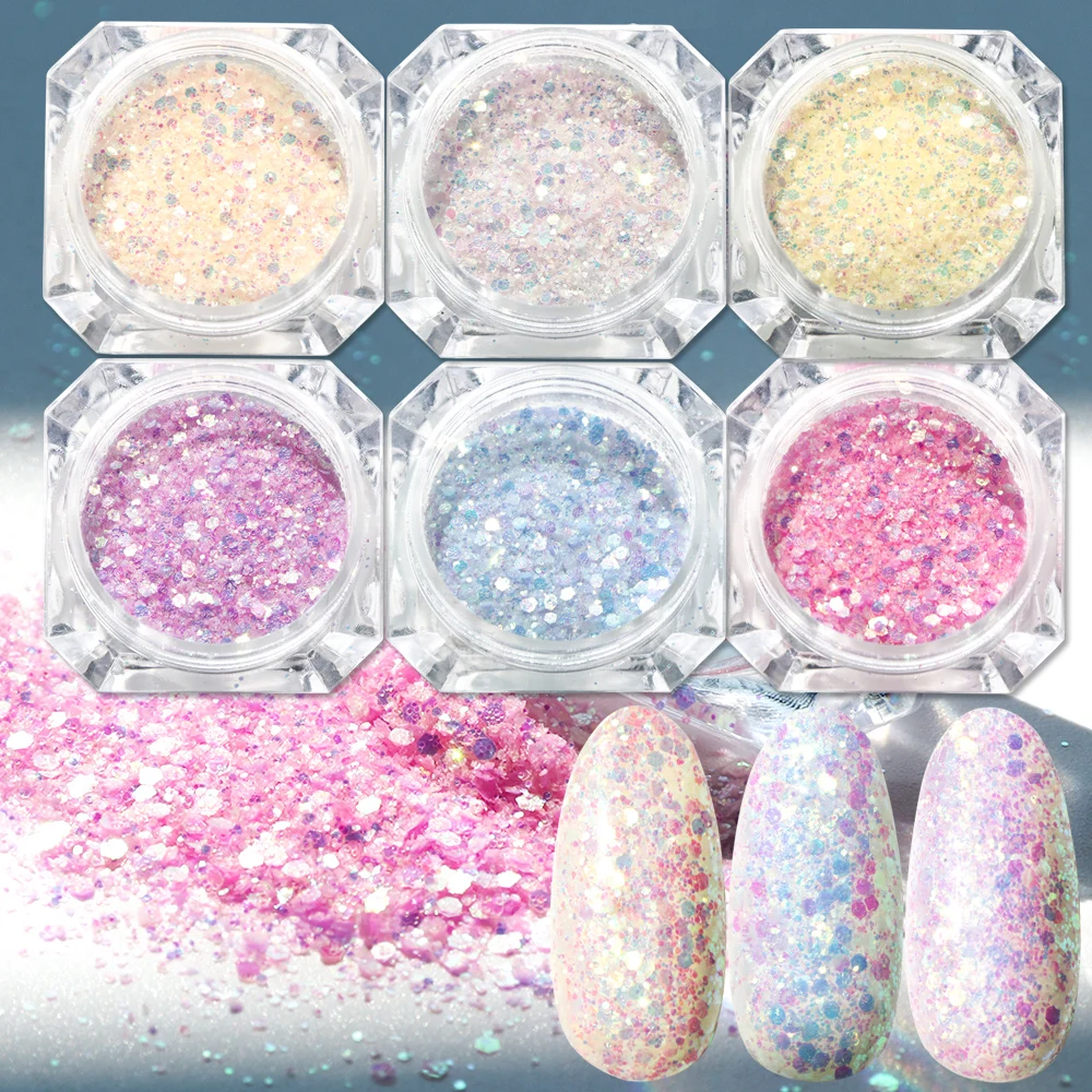 6 шт Солнечный свет чувствительный Цвет Изменение ногтей блестки порошок хлопья