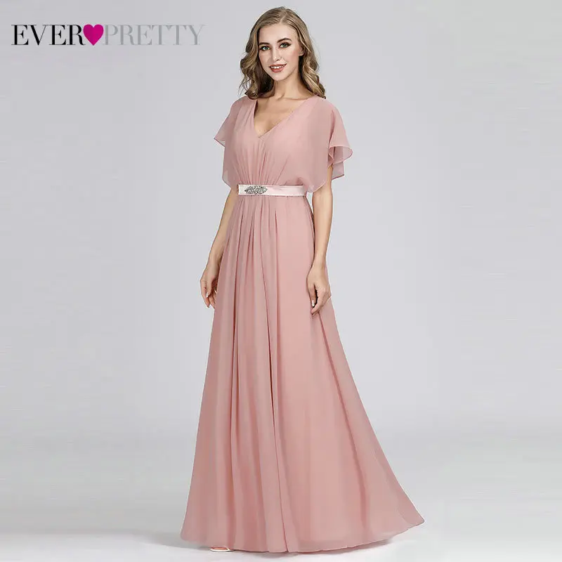 Выпускные платья 2020 Ever Pretty Pink с v образным вырезом Элегантные шифоновые длинные