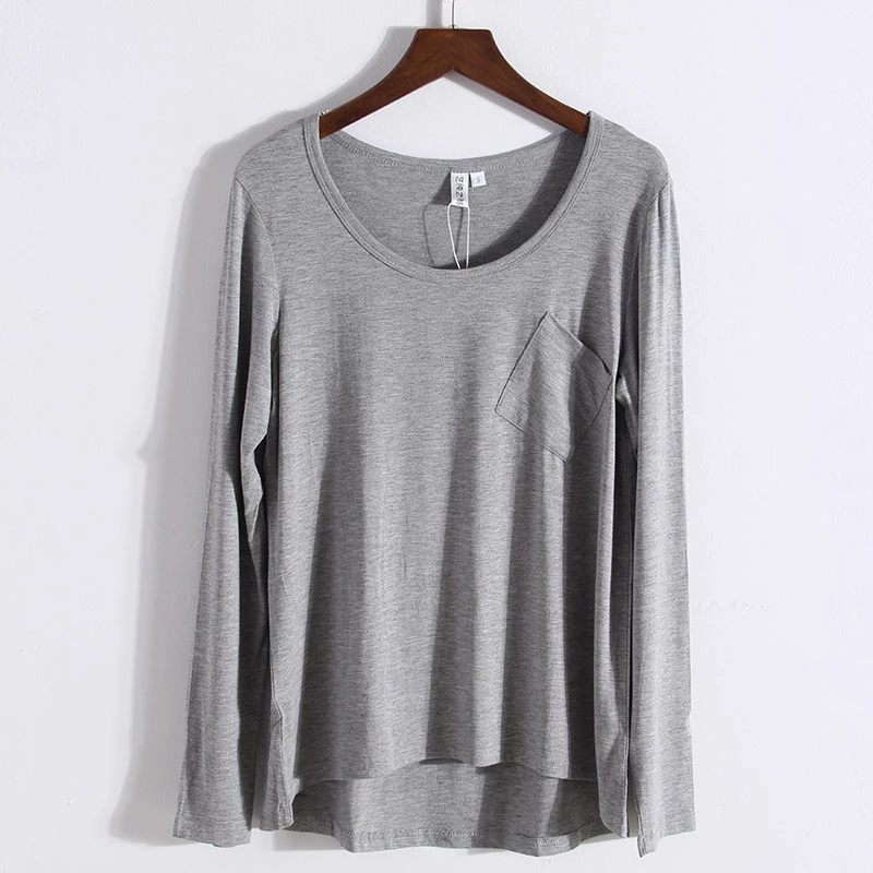 Женский топ модальный длинный рукав с О-образным вырезом Футболка Универсальная