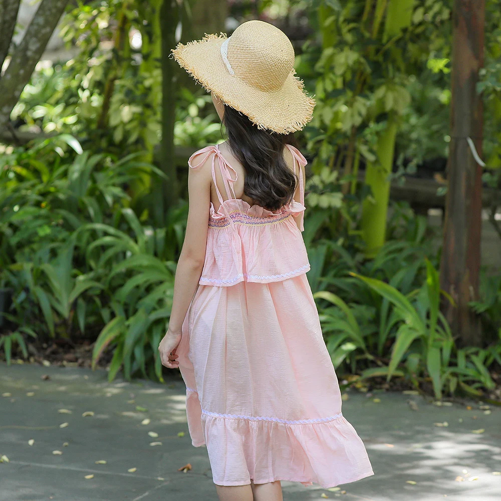 B-646 2019 New Fashion Summer Girl Casual Sling Dress Child Red Dresses Popular Holiday Bare Shoulder Sleeveless Beach | Детская одежда