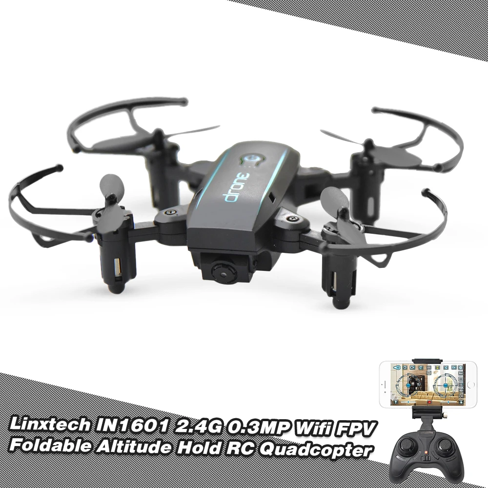 Linxtech IN1601 мини Радиоуправляемый Дрон с камерой 2,4G 0.3MP Wifi FPV Квадрокоптер с дистанционным управлением Вертолет складные дроны - Цвет: Black 0.3MP