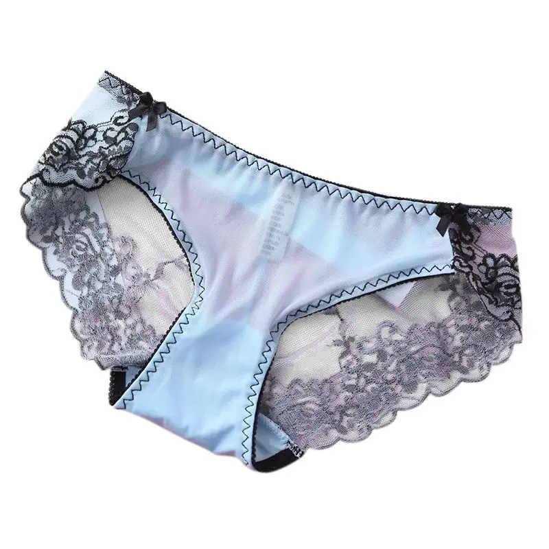 light blue Новинка, сексуальное модное женское нижнее белье, тонкая вышивка, низкая талия, кружевные брюки, чистый хлопок, промежность, кружевное нижнее белье для женщин - Цвет: light blue
