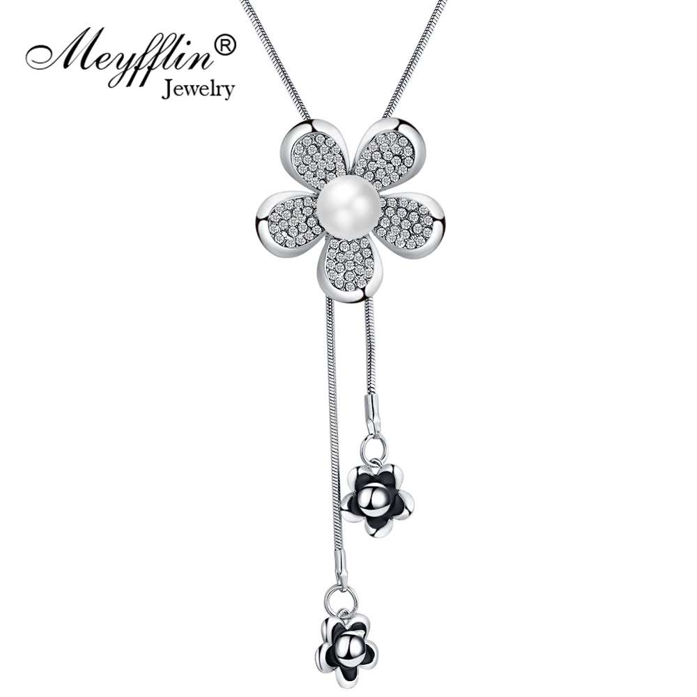 Meyfflin новое цветочное женское ожерелье женская мода длинные хрустальные ожерелья