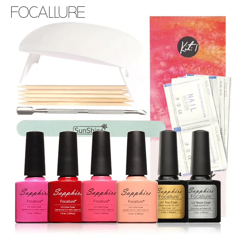 Focallure 4 цвета сапфир УФ гель Лак для ногтей База Топ покрытия комплект Гели Гвозди