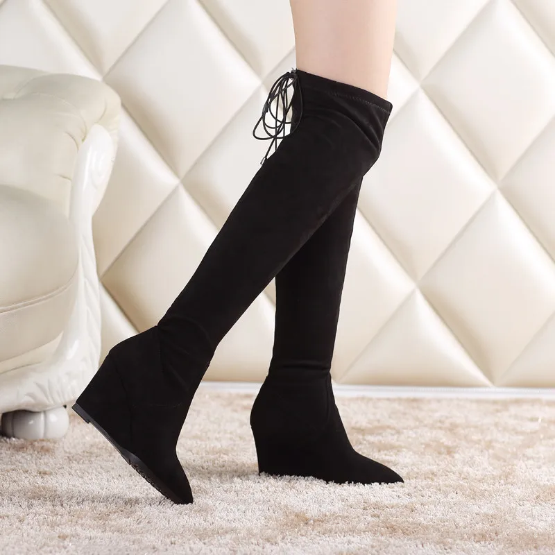

MoonMeek 2020 new over the knee boots women wedges high heel women boots stretch high heels thigh high boots big size 34-43