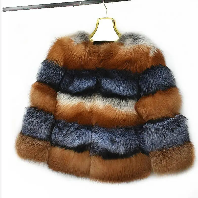 Red fox silver fox Новинка, женская короткая куртка из натурального Лисьего меха, куртка из натурального Лисьего меха, зимняя теплая Модная куртка в европейском уличном стиле - Цвет: Red fox silver fox
