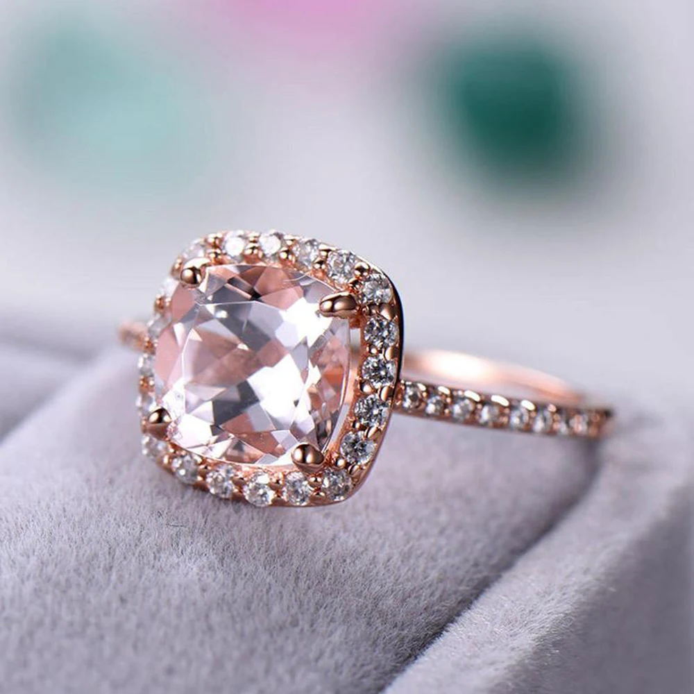 Квадратный 1.3ct Помолвочные, из марганита плотное кольцо 14 k, покрыто розовым золотом, круглый вырез натуральная Halo Муассанит со стразами для невесты набор Мода ювелирные изделия