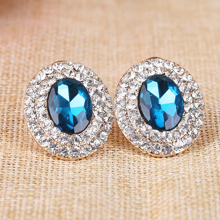 Женские круглые серьги-клипсы стразы с кристаллами не проколотые для свадьбы