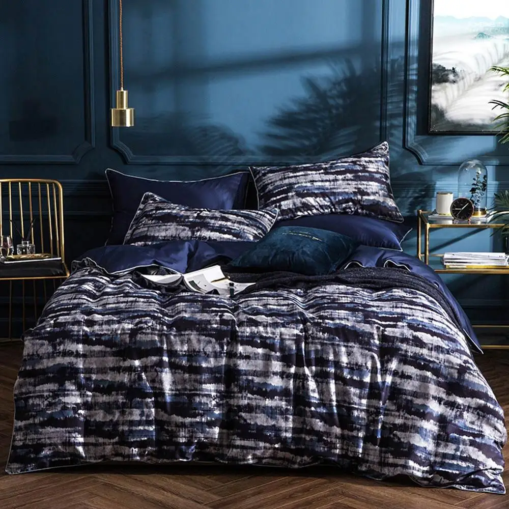 2019 темно синий набор пододеяльников с масляной росписью роскошный комплект