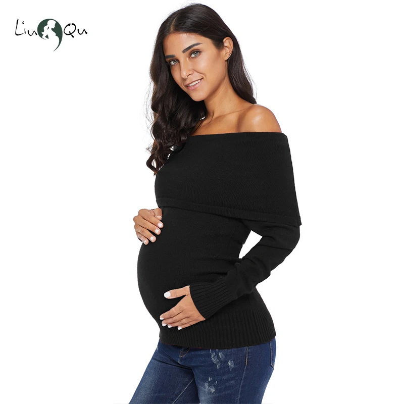 Пуловеры с открытыми плечами и длинным рукавом вязаный свитер для беременных