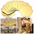 Шестигранные 3D зеркальные настенные наклейки золотого и серебряного цвета, наклейки для самостоятельного художественного декора стен, зеркальный Декор для гостиной, акриловый стикер