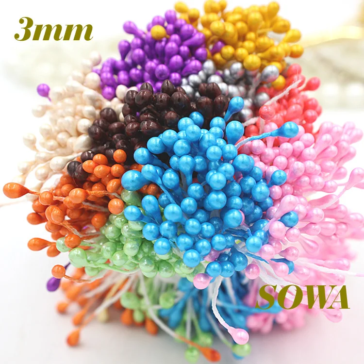 

Free Shipping Pick Size 1mm/3mm/5mm 900pcs/Lot Double heads Multi Color Flower Pearl Stamen Craft DIY Wedding Decoration