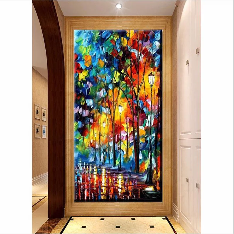 Дешевая современная абстрактная картина маслом дождь дерево дорога палитра