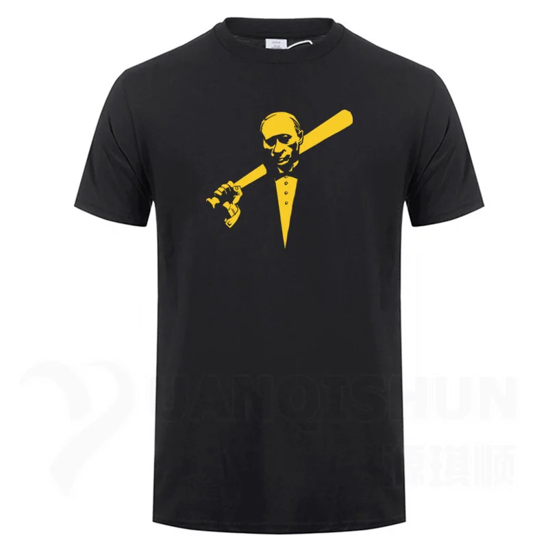 Black 2 Funny Men's Tee Shirt Russian President Vladimir Putin Print T-shirt Top Quality Cotton Short sleeves Tops Fashion Men Tees - Цвет: Black 2