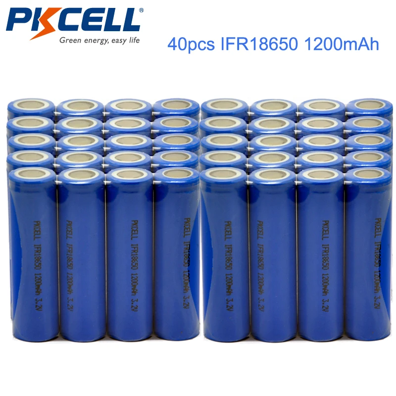40 шт./лот аккумуляторная батарея PKCELL 18650 LiFePO4 3 2 V 1200mAh lifepo4 IFR 18650|lifepo4 3.2vpkcell |