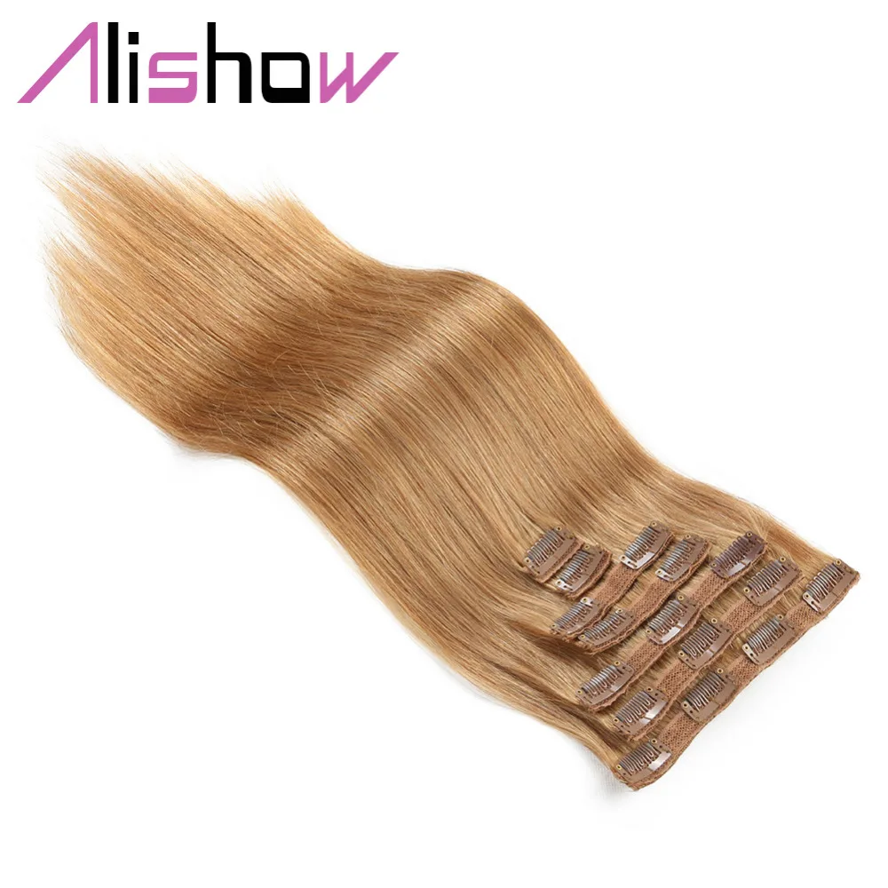 Alishow двойные вытянутые волосы на клипсах Remy, Пряди человеческих волос для наращивания, Прямые 7 шт./компл. 100g-120g природы волосы на заколках для наращивания, волосы для наращивания на всю голову