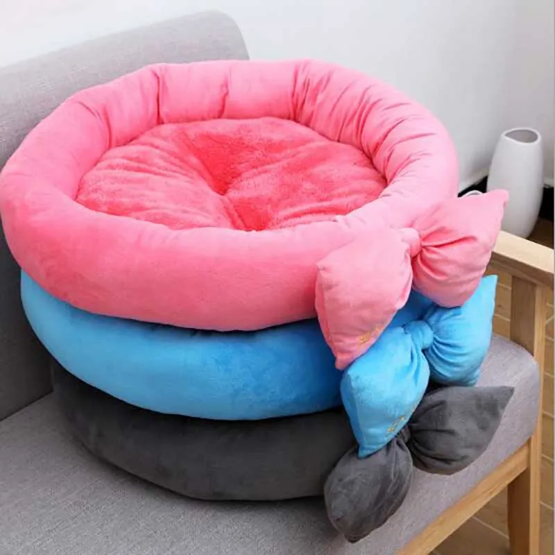 Новый бантик Кошка маленькая кровать для собак мягкий круглый теплый коврик