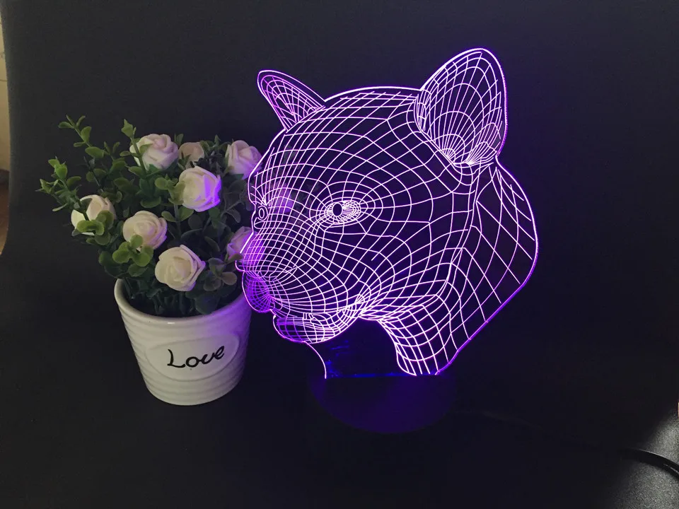 Крутая леопардовая 3D USB Светодиодная Ночная лампа с животными настольная 7 цветов