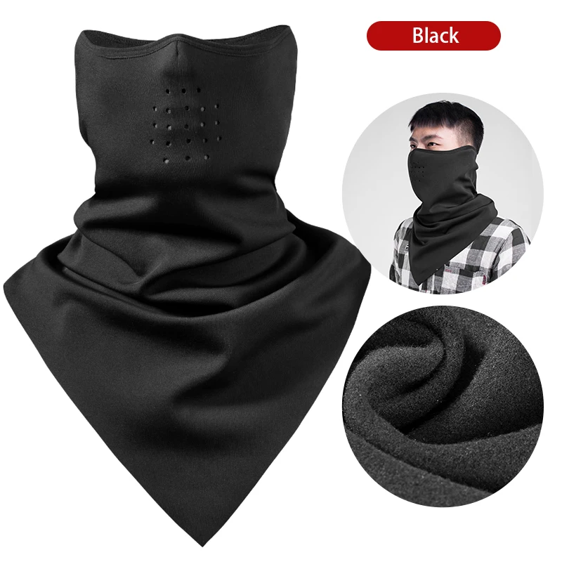 Black ROCKBROS зимняя Лыжная маска для лица, ветрозащитная теплая флисовая маска для сноуборда, мотоциклетная Мужская дышащая маска для холодной тренировки, полумаска для лица - Цвет: Black