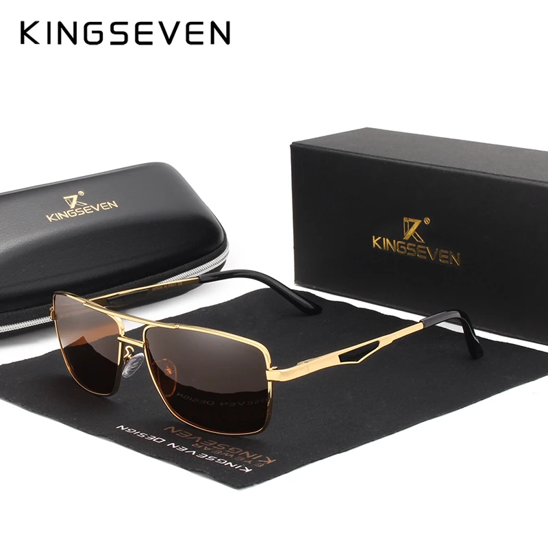 Мужские прямоугольные солнцезащитные очки KINGSEVEN черные с зеркальными