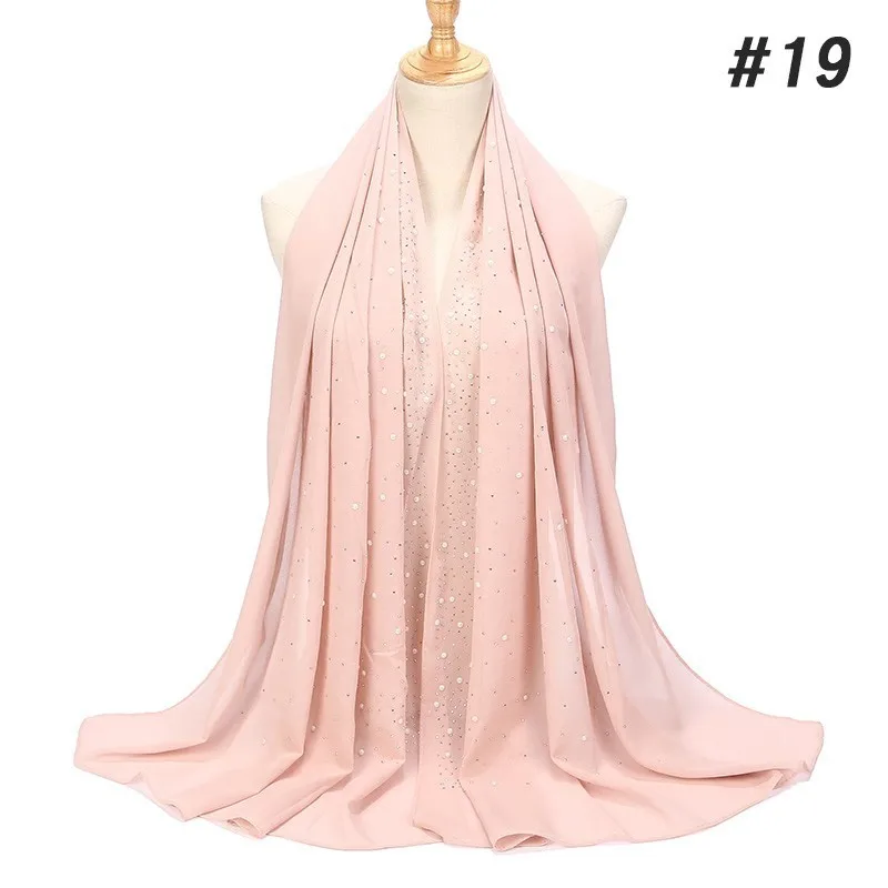 Light Pink Шифоновый шарф с пузырьками и стразами, шарф с жемчугом, хиджаб, шали, мусульманский хиджаб, шарф для женщин и девушек - Цвет: Light Pink